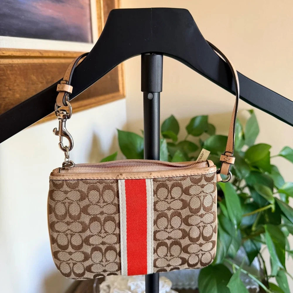 Coach Signature C Wristlet Orange Brown Racing Stripe Y2K Preppy Classic